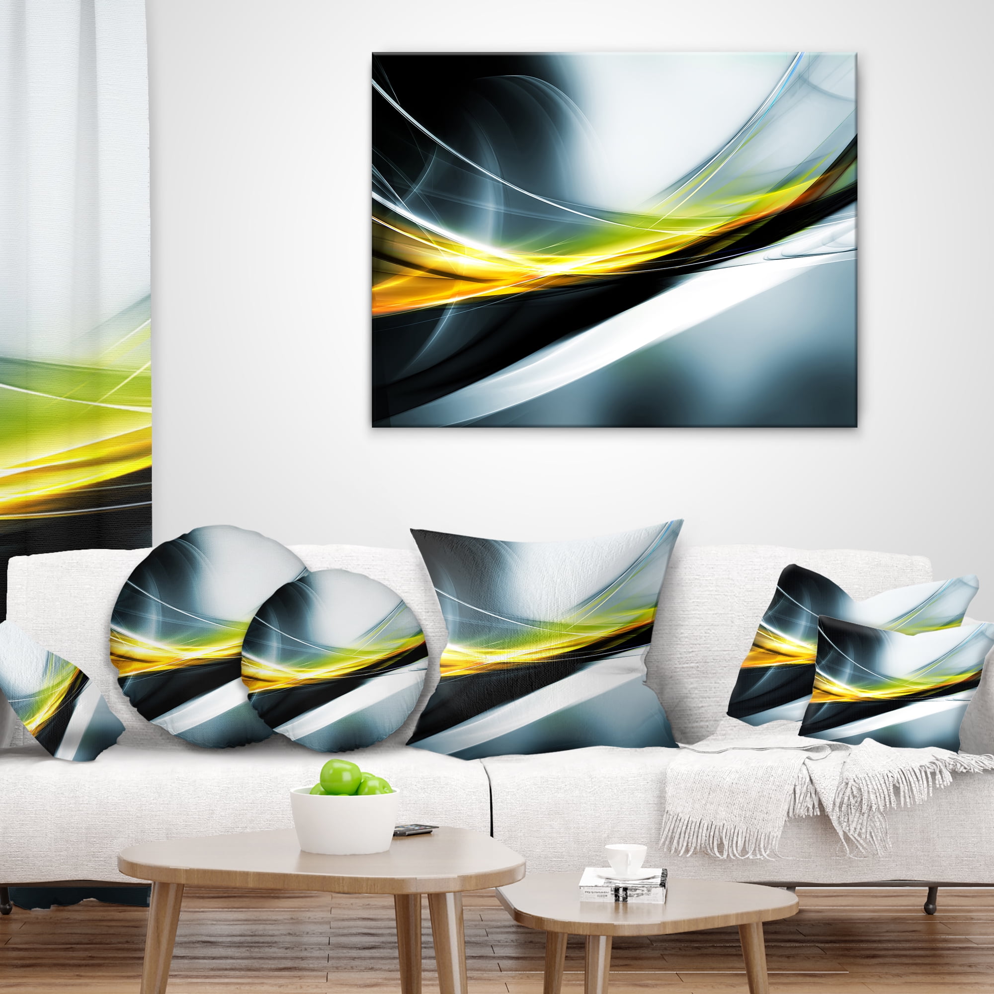 Designart Glittering Yellow Pattern - Abstract Throw Pillow - 12x20