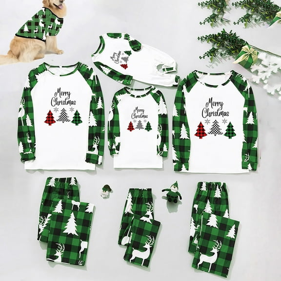 Penkiiy Family Christmas Pjs Matching Sets Parent Child Warm Christmas Suit Printed Housewear Pajamas Two-piece Children's Suit Green Christmas Pajamas 3-4 Years