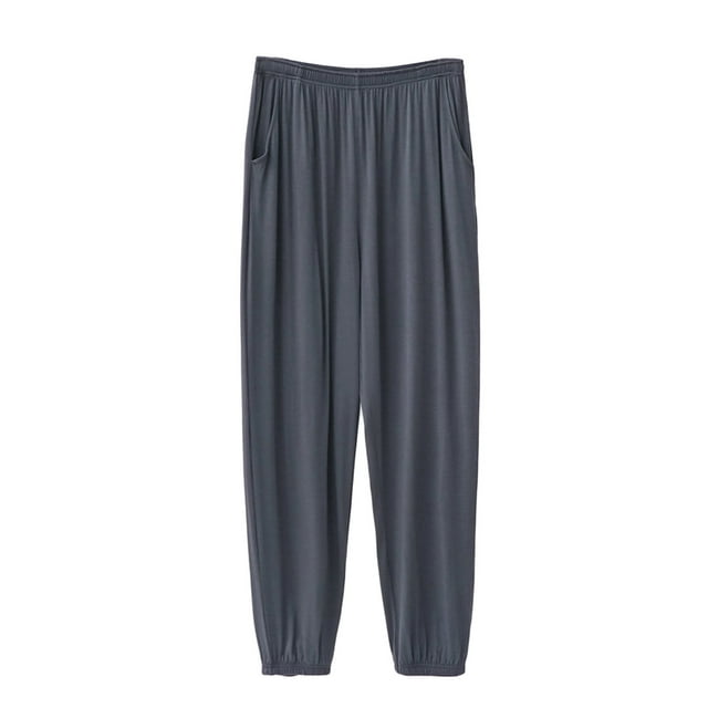 Qtocio Mens Sleep Pants,Solid Color Pajama Bottoms with Side Pockets Drawstring Elastic Waist Casual Home Pants