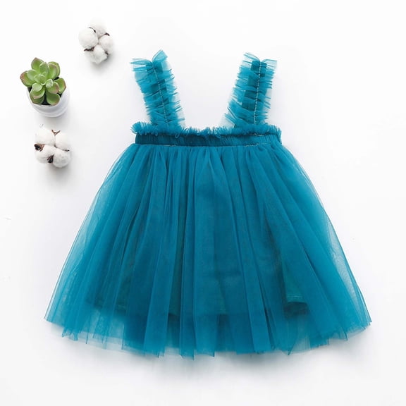Little Girls Tutu-Dresses Tulle Sleeveless Suspender Sundresses Toddlers Kids Cute Solid Lightweight Birthday Party Mini Dress 6M-5Y