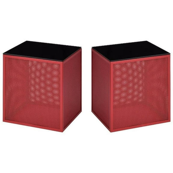 Home Square Kelforia Contemporary Glass Top Side Table in Red - Set of 2