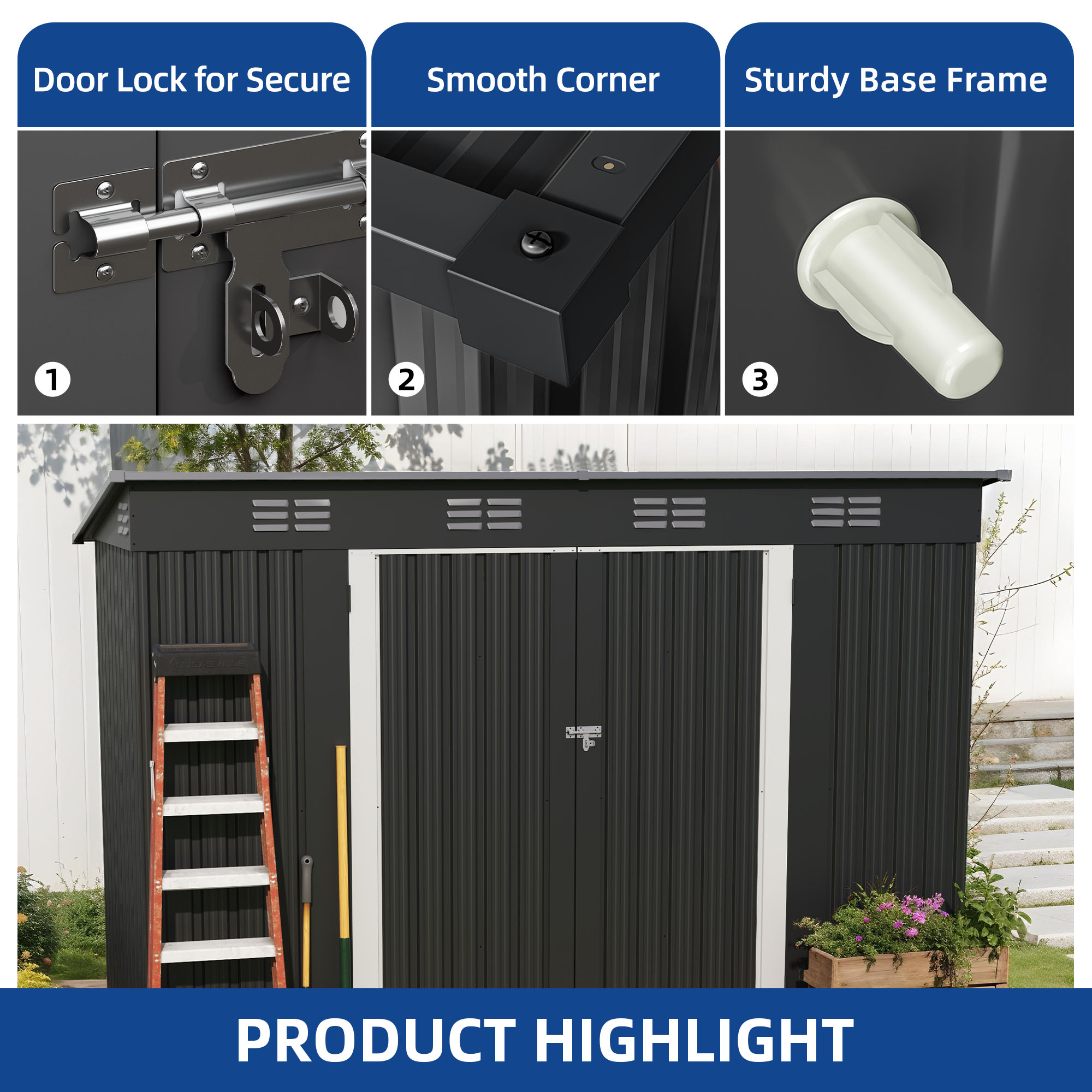 Uforic Oversized Steel Storage Shed with Ventilation, Lockable Doors, and Sloped Roof for Outdoor, Dark Gray