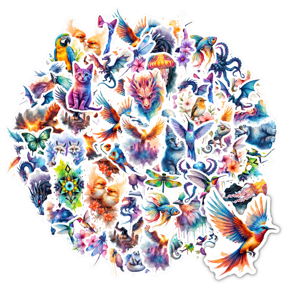35pcs-50pcs Fantasy Dragon Stickers Animal Owl Stickers Colorful Jellyfish Stickers for Laptops Suitcase Notebooks