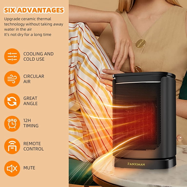 Fanximan Electric Space Heater for Indoor Use, 1500W Adj Thermostat and  Overheat Protection, Remote Control Smart Timer Energy Efficient Heaters,  Ceramic Fast Heater for Desktop, Bedroom, Home Office - Walmart.com