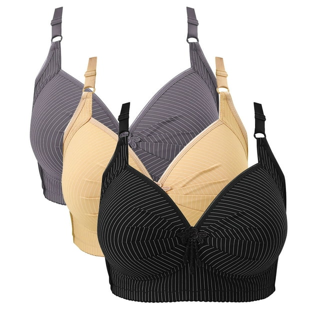 3 Pack Soutien-Gorge Rayé pour Femmes Grande Taille Sans Armature