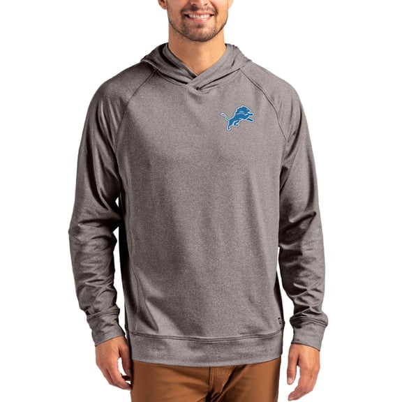 Men's Cutter & Buck Heather Gray Detroit Lions Adapt Knit Recycled Raglan Pullover Hoodie