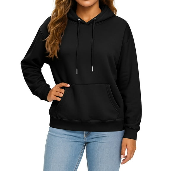 Women'S Casual Hooded Sweatshirt, Long Sleeve Front Pocket Pullover With Drawstring, Relaxed Fit Lounge Wear For Everyday Outfits Blank Hoodie Wrm Comfy Sets Hoodie (S, Black) ZMTing