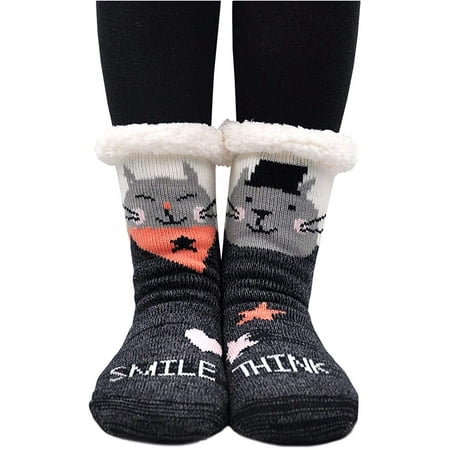ZFSOCK Slipper Socks for Women Fuzzy Sherpa Winter Cute Cartoon Animal Fluffy Socks with Thick Fleece-lined Non Slip Grip Cozy Socks for Christmas Holiday,Size US 6-10