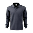 thumbnail image 6 of Men's Jacquard Knit Shirt Solid Long Sleeve Quarter Button Lapel Pullover Work Top Gray S, 6 of 9