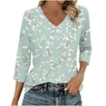 thumbnail image 2 of Pounoo Womens Summer Tops V Neck Retro Floral Print 3/4 Sleeve Tops for Women Casual Loose Tee Shirts Beach Vacation Outfits Gift, 2 of 6