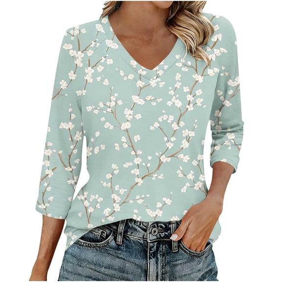 Cilsoka Women's Tops, Tees & Blouses Cotton, Womens 3/4 Sleeve Summer Shirts 2026 Trendy Elbow Length Tops Floral Boho Blouses T Shirts Dressy Causal Clothes, Floral Print Tshirts