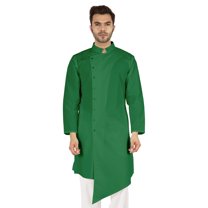 Atasi Casual Solid Long Sleeve Cotton Kurta For Indian Mens Mandarin Collar Irregular Hem Ethnic Shirt