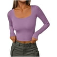 thumbnail image 2 of Crunowin Tops for Women, Casual Long Sleeve Round Neck Ribbed Knit Blouse Top Purple M, 2 of 6