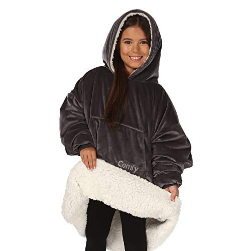 THE COMFY Original JR  The Original Oversized Sherpa Wearable Blanket for  Kids, Seen On Shark Tank, One Size Fits All? Charcoal 