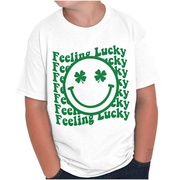 St Patrick's Day Clover Happy Face Crewneck T Shirts Boy Girl Teen Brisco Brands S