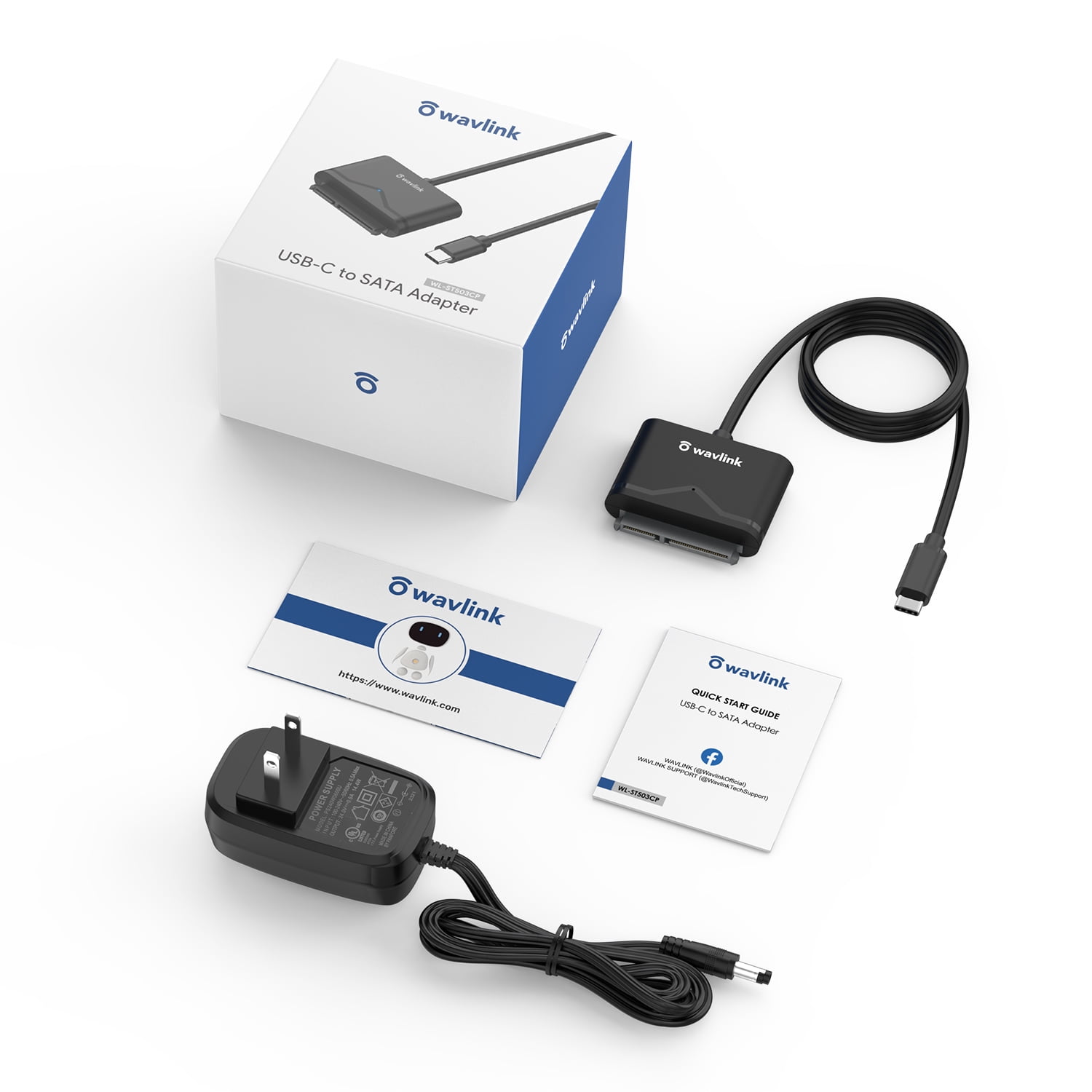 SATA to USB C Adapter Cable, Wavlink SATA III Cable Hard Drive Adapter Converter - External Hard Drive Connector for 2.5" SSD/HDD and 3.5" HDD Data Transfer, Support UASP, TRIM and S.M.A.R.T, Auto-sl