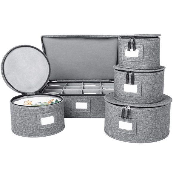 storageLAB Boîtes de Rangement pour Vaisselle (Gris, Ensemble de 5 Pcs Rigides)