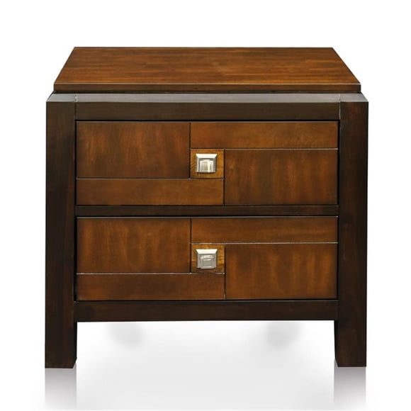 Furniture of America Delia Table de Nuit Transitionnelle en Bois à 2 Tiroirs, Noyer