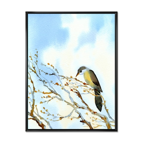 Designart 'Old Bird Sitting On Tree' Traditional Framed Canvas Wall Art Print