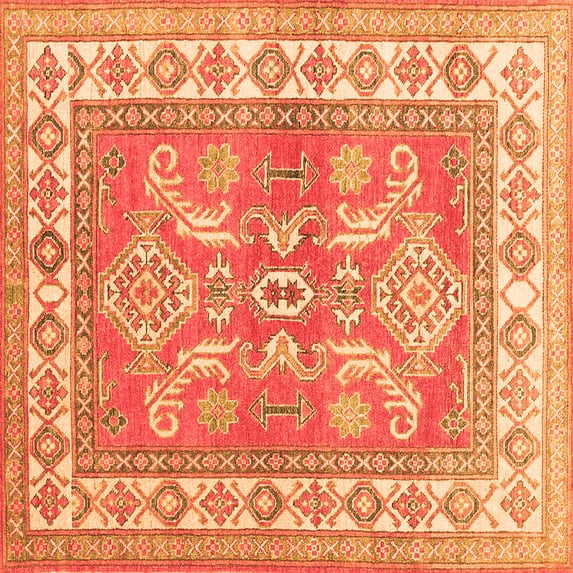 Ahgly Company Indoor Square Geometric Orange Traditional Area Rugs, 7' Square