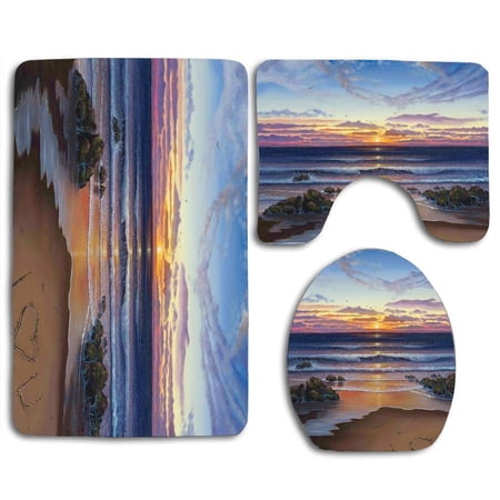 GOHAO Beach I Love You 3 Piece Bathroom Rugs Set Bath Rug Contour Mat and Toilet Lid Cover
