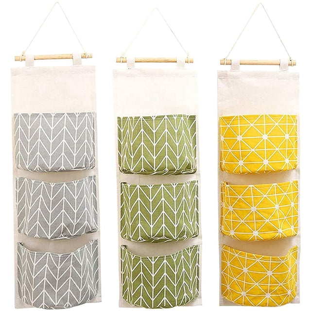 Bolsa de almacenamiento para colgar en la pared, organizador de armario impermeable sobre la puerta | Organizador de bolsillo colgante Farbric de lino con 3 bolsillos de tamaño remoto para dormitorio, baño, paquete de 3 Sailing Electrónica