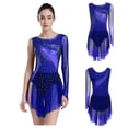 thumbnail image 6 of Aislor Women's Figure Ice Skating Dress Long Sleeve Rhinestones Irregular Mesh Bodysuit Ballet Dance Costume Navy Blue 3XL, 6 of 7