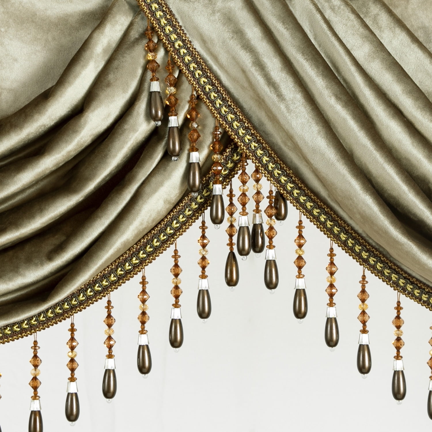 VOGOL Vintage Style Waterfall Valance Curtains, Velvet Window Treatment with Tassels, Light Filtering Decorative Drapes for Living Room, 59 inches Wide, Brown