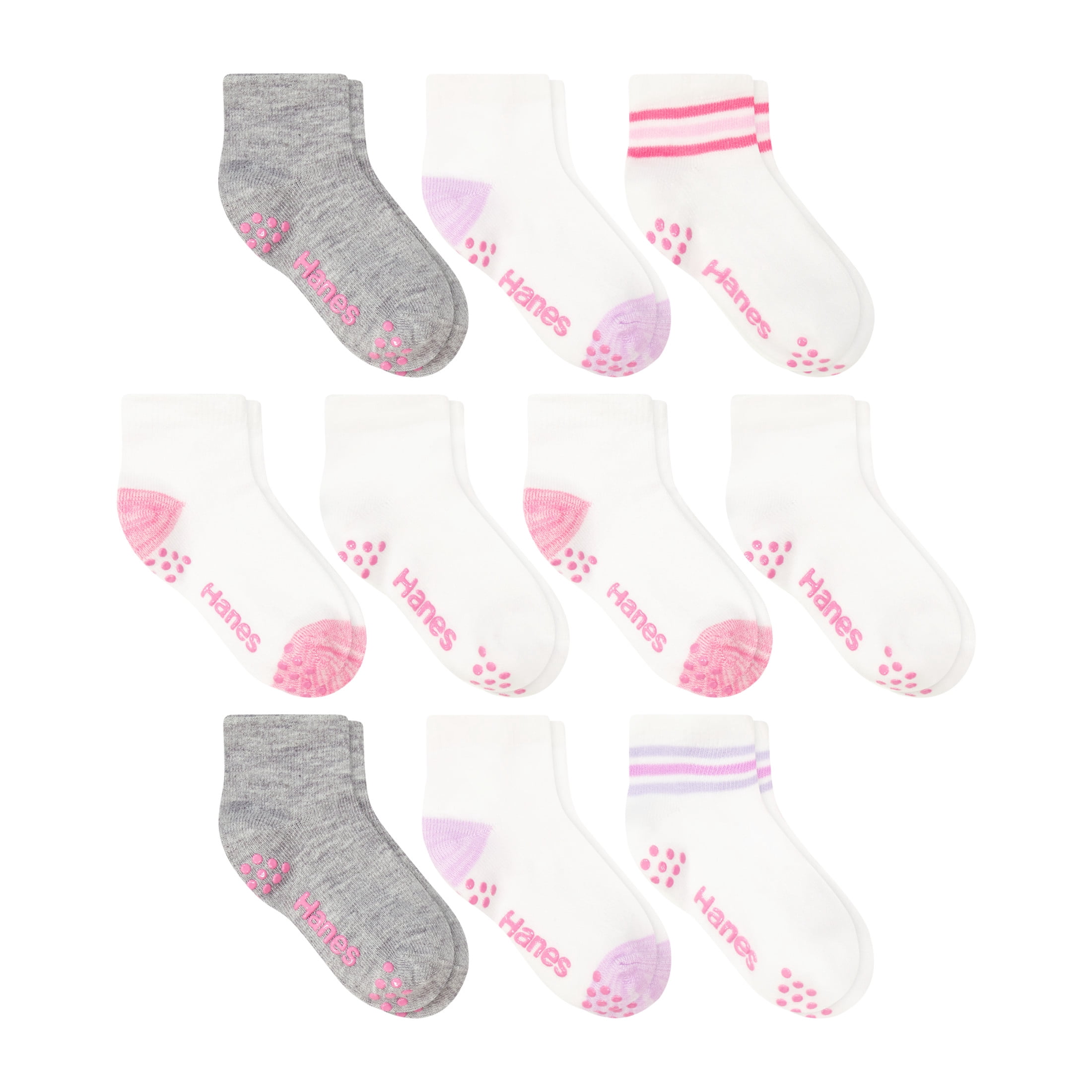 Hanes Girls Ankle Socks Value Pack, 10-Pack, Quarter Socks for Infant and Toddler Girls
