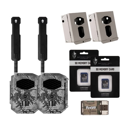 Spartan GoCam2 4G/LTE Multi-carrier Trail Camera (Areus Camo) Bundle with Steel Security Boxes 32 GB SD Cards and Card Reader (7 Items)