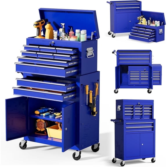 ZBOM 24.2 inch 10-Drawer Rolling Tool Chest, Sliding Metal Drawer Rolling Tool Storage Cabinet, Removable Toolbox Organizer for Workshop, Garage