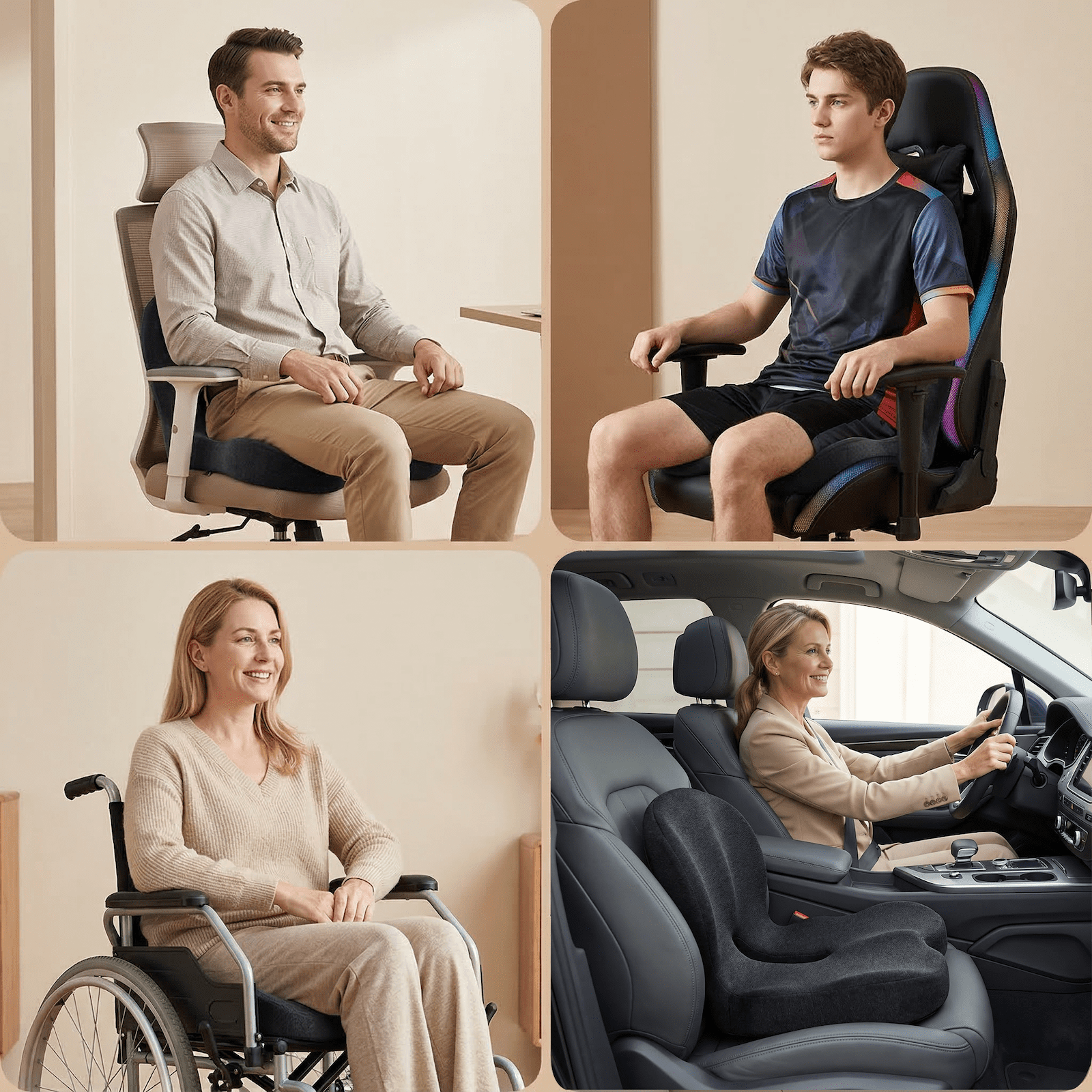 Ergonomic Memory Foam Seat Cushion for Truck Drivers & Office Chairs Home Chair Cushion Car Seat Cushion Desk Chair Non Slip Pad, Sciatica & Tailbone Pain Relief – Non-Slip, Long Sitting Comfort Pad