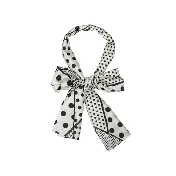 INSPIRAR CHIC Bufanda Larga Fina de Cadena con Estampado de Rayas de Lunares para Mujeres, Pañuelo para el Cuello, Diadema Blanca 147*13cm/57.87*5.12"(L*W)