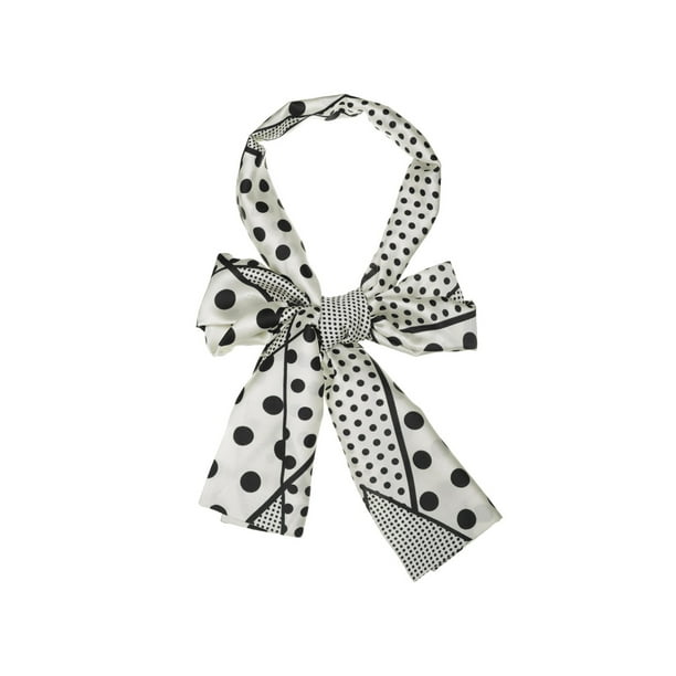 INSPIRAR CHIC Bufanda Larga Fina de Cadena con Estampado de Rayas de Lunares para Mujeres, Pañuelo para el Cuello, Diadema Blanca 147*13cm/57.87*5.12"(L*W)