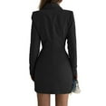 thumbnail image 4 of Fesfesfes Women Dress Casual Solid Dress V Neck Turndown Collar Long Sleeve Dress Button Mini Suits Dress Semi Formal Dresses Sale or Clearance, 4 of 7