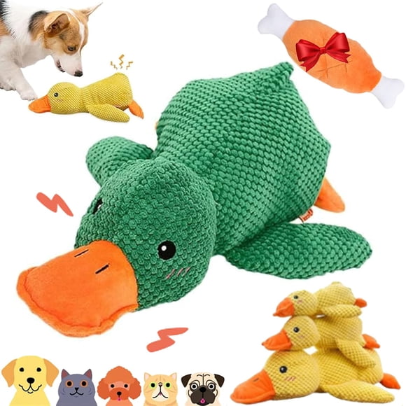 Calming Duck Toy for Dogs, 2025 New Calming Duck Dog Toy for Easter, Chew Toys with Squeaker for Small, Medium and Large Dog (Green, Large)