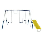 XDP Recreation Play All Day Metal Swing Set with Fun Glider, Bench Swing Seats, Trapeze, Wave Slide