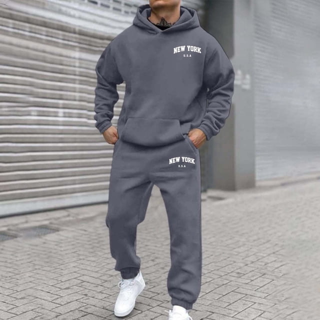 Ensemble Décontracté pour Hommes avec Imprimé de Lettres, Tenue de Sport à Manches Longues Deux Pièces, Ensemble Assorti à la Mode et Confortable pour l'Automne et l'Hiver