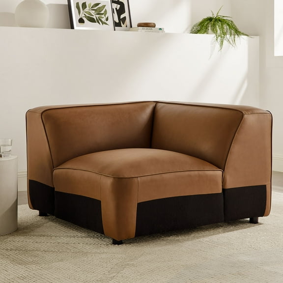 Modway Auren Upholstered Vegan Leather Modular Corner Chair in Coffee