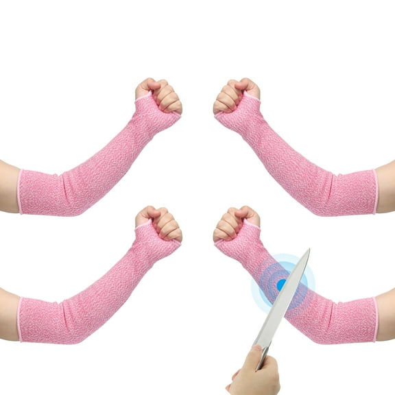 L Size Arm Protectors Sleeve Cut Resistant Sleeve with Thumb Hole Pink 2 Pairs