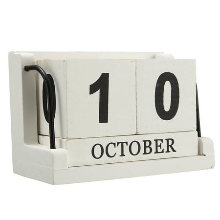 Retro White Wooden Perpetual Calendar Manual Wood Block Small Desk Retro White Wooden Perpetual Calendar Manual Wood Block Small Desk Office Decor