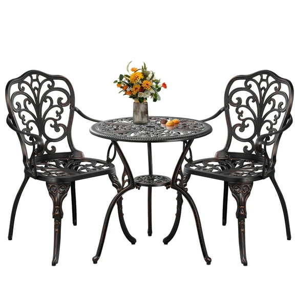 PATIO-IN Outdoor Bistro Set 3 Piece Cast Aluminum Patio Bistro Sets Outdoor Patio Furniture Set for Garden,Bronze
