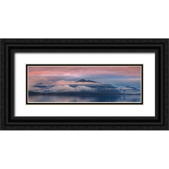 Jaynes Gallery 32x13 Black Ornate Wood Framed with Double Matting Museum Art Print Titled - Washington State-Seabeck Panoramic of sunset over Hood Canal