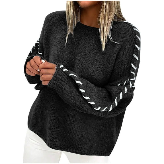 Velvet Knit Sweater for Womens Round Neck Pullover Sweater Blouses Loose Fit Long Sleeve Thermal Crochet Sweater