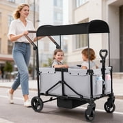 Tripland Wagon Stroller for Kids, 2-Seater Outdoor Baby Stroller with Canopy,Pull & Push Handle,Gray