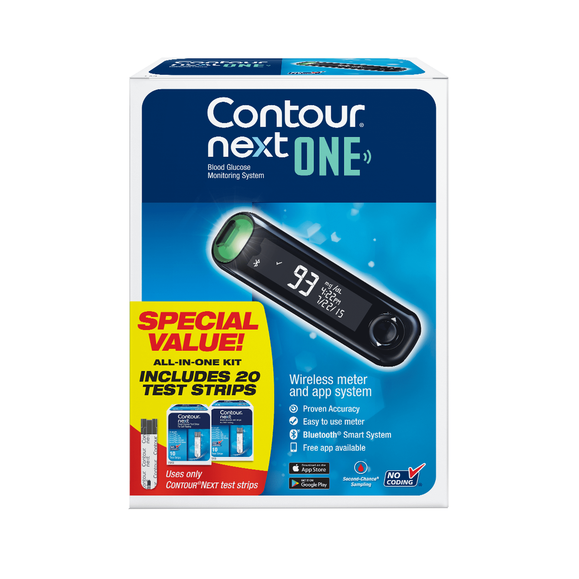 CONTOUR NEXT ONE Blood Glucose Monitoring System Value Pack with 20 Test Strips