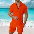 thumbnail image 2 of Tiweut Mens Casual Outfit Sets Male Two Piece Loose Fit Clothing Zipper Lapel Short Sleeve Blouse Drawstring Pocket Shorts Man's Clothes Suit,Z2 Orange,XL, 2 of 5