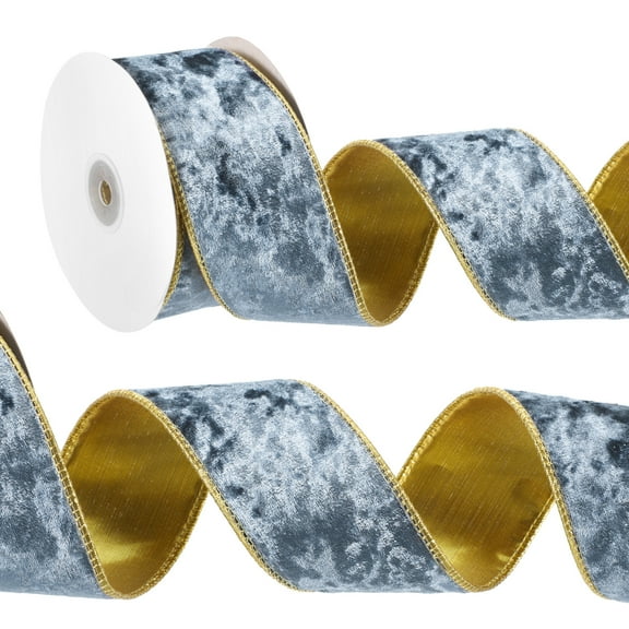 Uxcell Velvet Wired Ribbon, Gold Crushed Ribbons for Gift Wrapping and Crafts Gray Blue 2.5 in