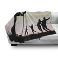 thumbnail image 2 of Silhouette Soft Flannel Fleece Throw Blanket, Children Playing Under a Tree in Soft Color Change Sky Backdrop, Cozy Plush for Indoor and Outdoor Use, 50" x 60", Charcoal Grey Multicolor, by Ambesonne, 2 of 5