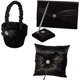 thumbnail image 1 of 4pcs Black Satin Wedding Materials Set Flower Girl Basket + Ring Carrier Pillow + Guest Book + Pen Set, 1 of 4
